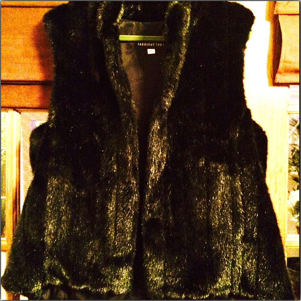 Fabulous Furs Black Faux Fur Vest